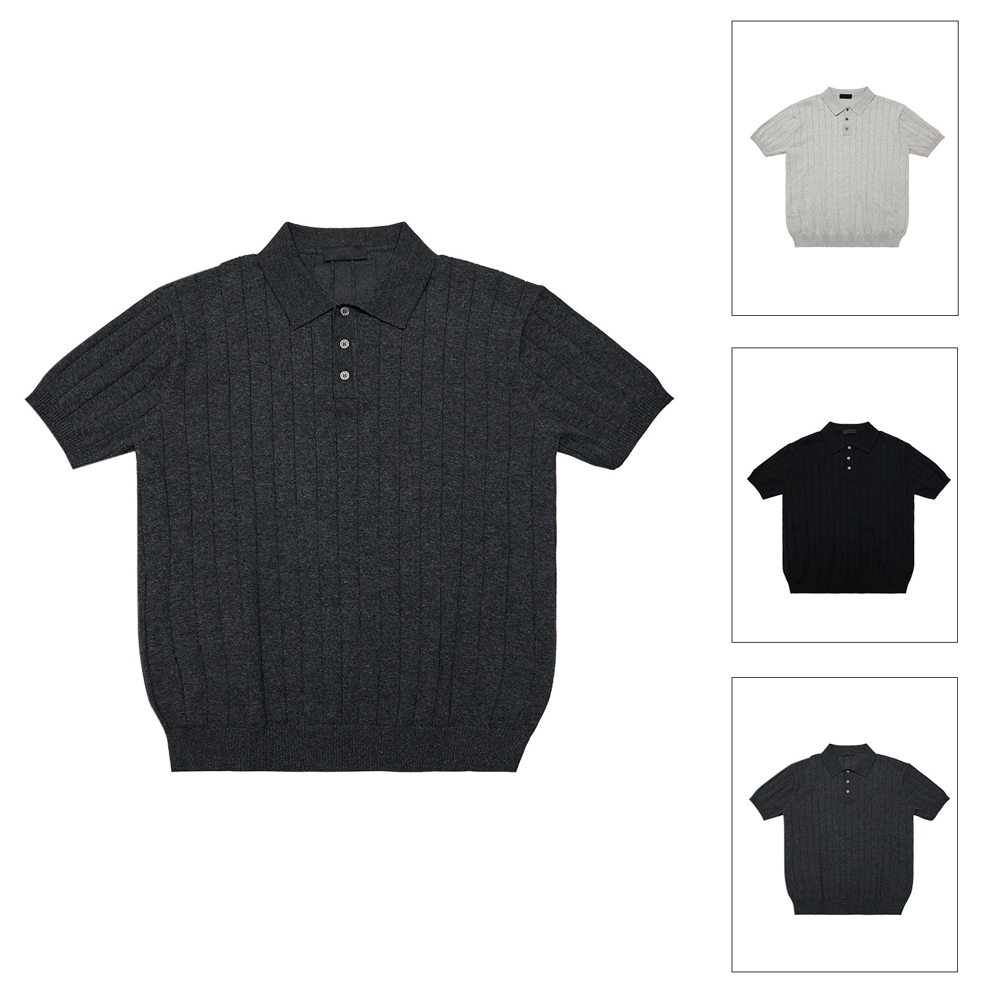 Old Money Style Light Luxury Jacquard Vertical Stripe Texture Polo Shirt with Fitted Regular Shoulders, Solid Color Round Neck Short-Sleeve Knit T-Shirt