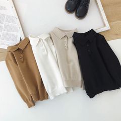 A-type base sweater for children, boys, spring and autumn, new 2023 model, loose polo, small turnover collar knit sweater for baby boys