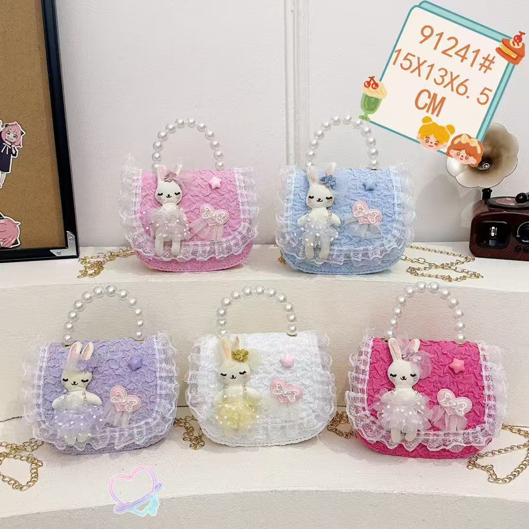 Nuevo encaje perla arco bolso cuadrado bolso de estilo extranjero versátil pequeño viento fragante bolso de chicas bolso de moda bolso de niños