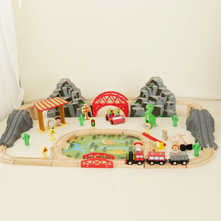 Children's Wooden Thomas Train Dinosaur Theme Track Assembly Toy Wooden Transportation Mine Set Wholesale