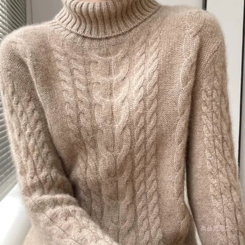2026 Autumn/Winter New Thickened Popular High-Neck Sweater for Women, Elegant Cable Knit Base Layer Knit Sweater
