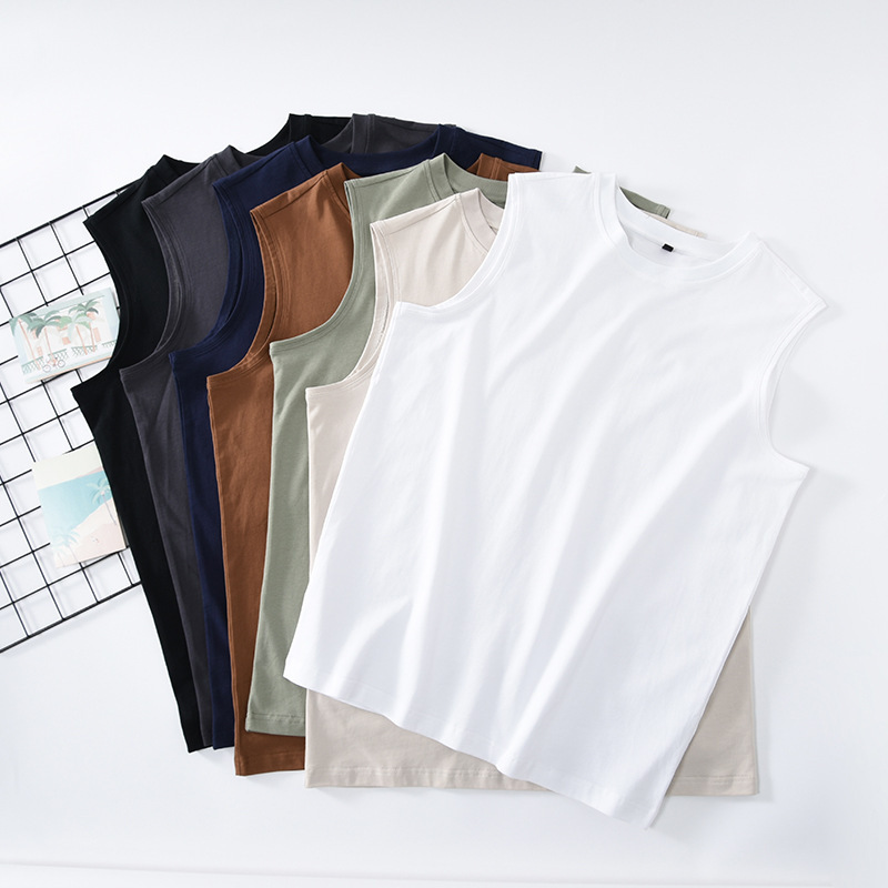 240g heavy sleeveless T-shirt men's vest pure cotton white waistcoat sports wide shoulder bottoming shirt men's summer