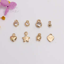 14k金保色 镶锆石爱心 五角星水滴饰品配件diy手链项链收尾小滴溜