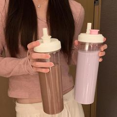 高颜値韩式大容量随行ストロープラスチックカップ耐温高温携帯ins風水カップミルクティーカップ