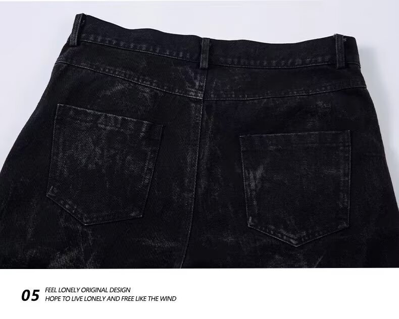 Jeans uomo nero stile retrò con pieghe gamba larga oversize_voghion.com