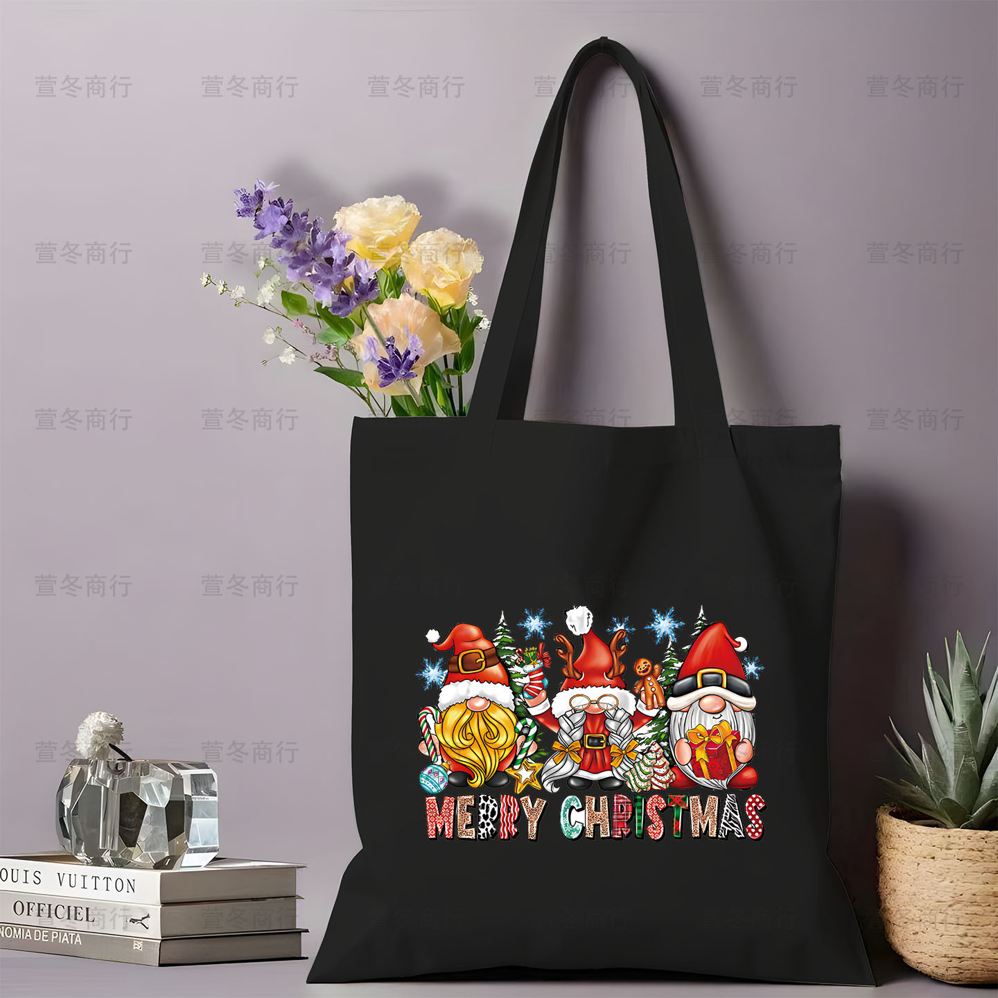 Bolsa de lona de Santa Claus de dibujos animados estudiantes bolsas de lona de mano de Navidad bolsas de hombro de gran capacidad ventas calientes transfronterizas