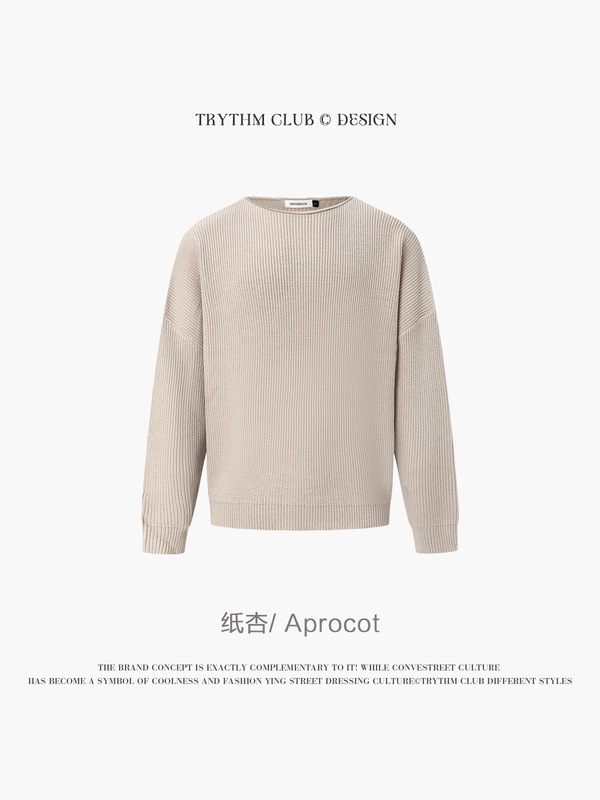 TRYTHMCLUB 老钱风纯色长袖简约套头针织毛衣情侣T恤上衣男女|undefined