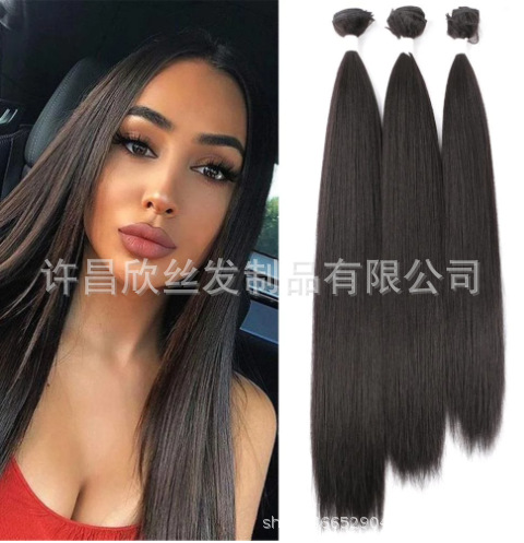 Europeo y Americano de fibra química cortina de pelo Peluca de pelo sintético recto de alta temperatura Jacques recta conjunto de tres piezas