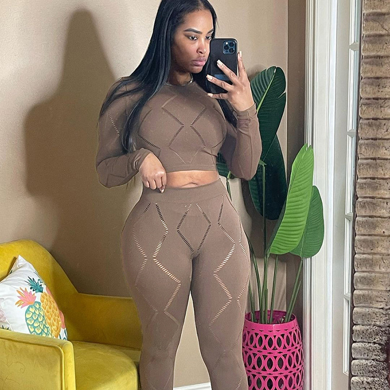 Skinny Fit Type Daily Street Women's Casual Sexy Solid Color Polyester Hollow Out Pant Co-ord Set Pants Sets