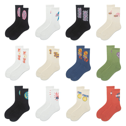 Cotton spirit trendy brand graffiti socks women's mid-calf socks ins trend spring and autumn sports mid-calf socks couples long socks men