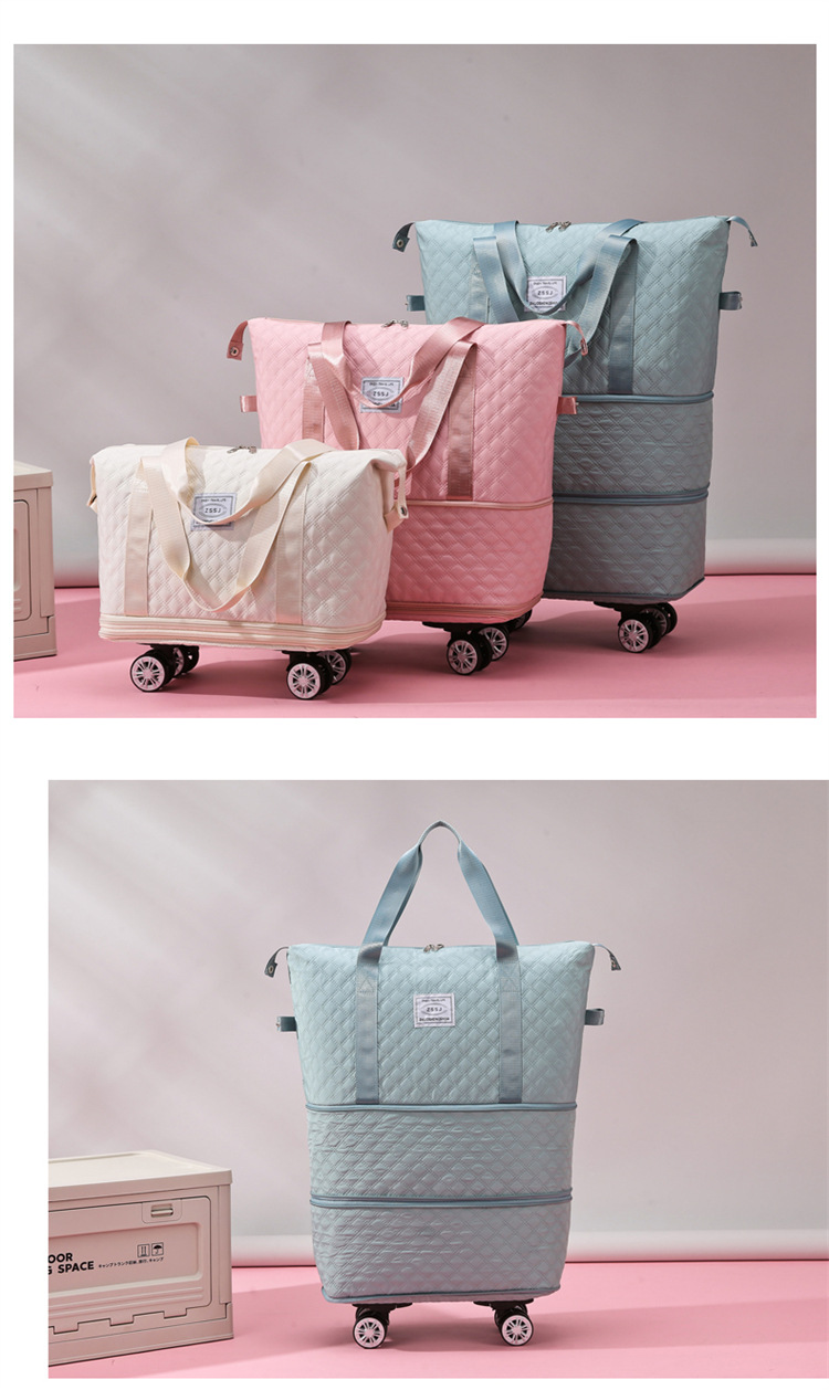 Universal wheel diamond grid travel lightweight luggage storage for delivery bag, dry wet separation, large capacity_voghion.com