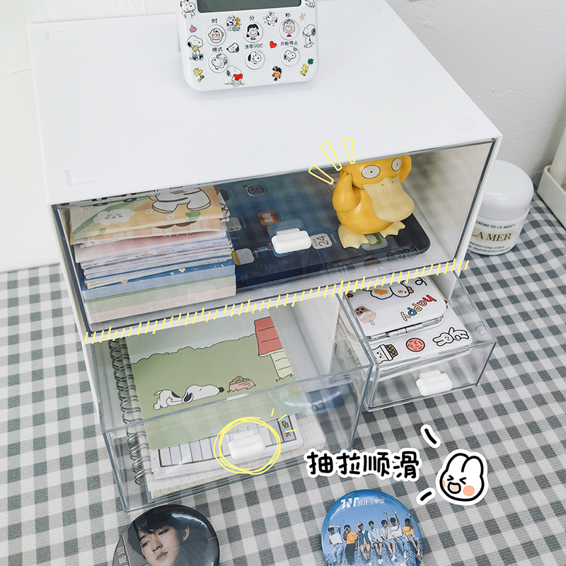 Caja de almacenamiento de escritorio cajón acrílico transparente escritorio papelería cosméticos almacenamiento rack Oficina organizador caja
