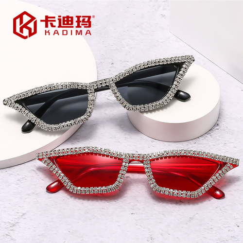 European and American new fashion diamond-encrusted cat-eye sunglasses Cross-border ladies elegant high-end sunglasses personalized sunglasses