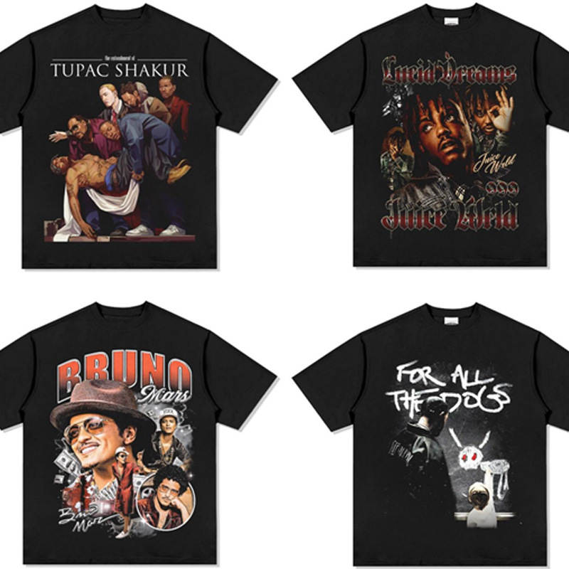 Kanye Bieber Amu TravisScott Drake American Hip Hop Rap Retro Printed Short Sleeve T-Shirt