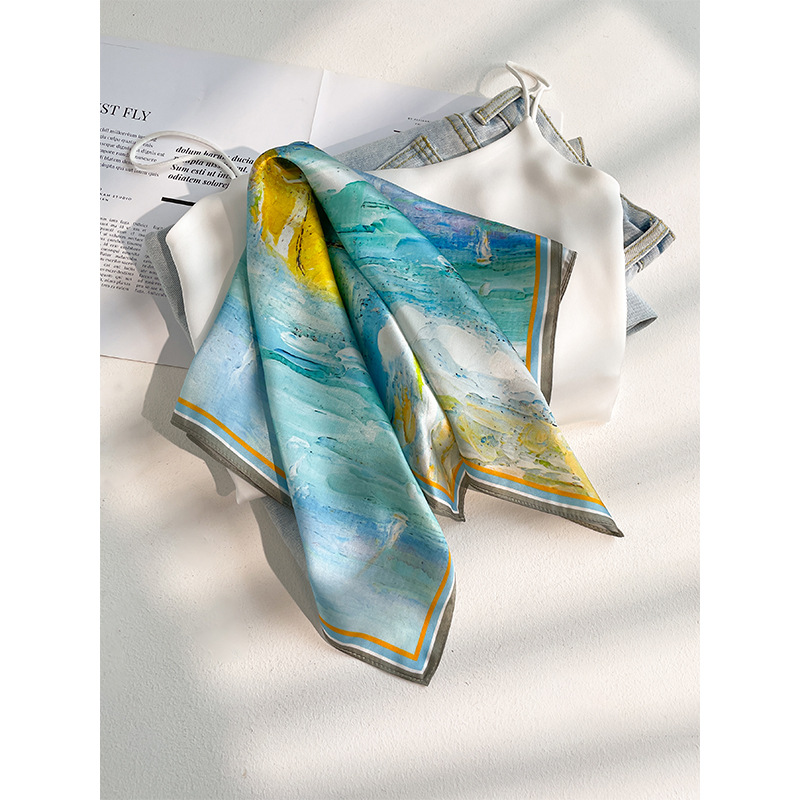 軽い豪華な北欧風の紫色の朝顔の花のプリントの绢糸のスカーフの女性の高級な気質の100% シルクの小さい方のタオル