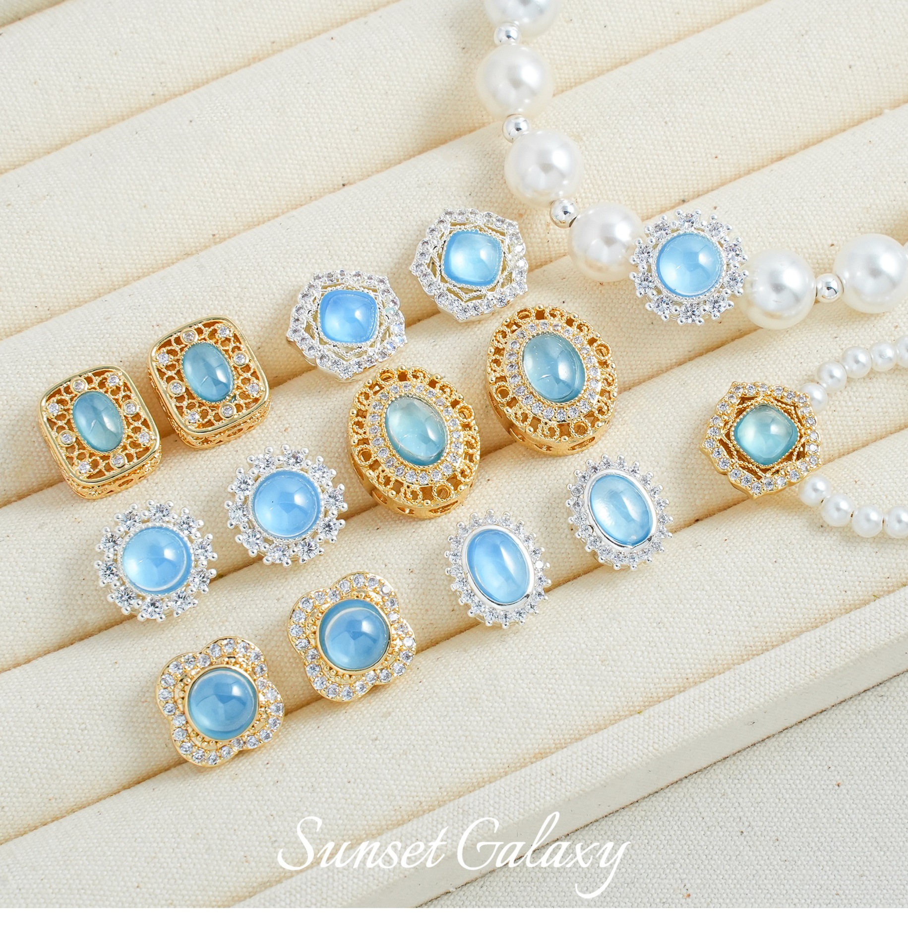 18k Gold Plated Aquamaro Jewelry Beaded Handmade Beaded DIY Material Bracelet Necklace Jewelry Material Accessories