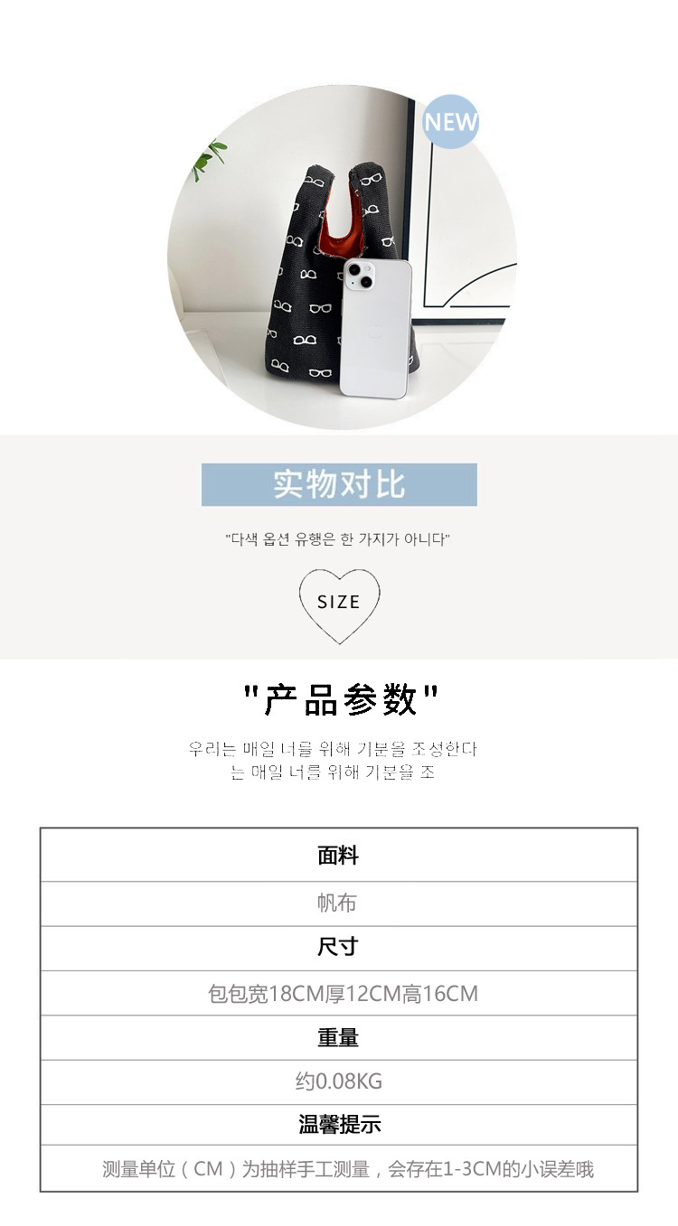 2025 New canvas handbag, a popular female cartoon bucket bag, versatile for Japan and South Korea, and an ins hand-held tote lunch box bag details Picture