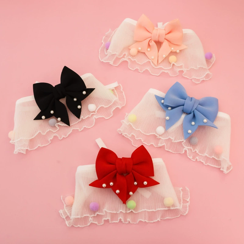 Ошейник для домашних животных, шарф для котенка, собаки, слюна, ювелирные изделия, кружевной жемчужный бант, новогодний свадебный красный шарф, меховой шар