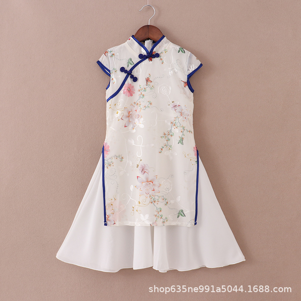 Girls National Style Cheongsam Dress 2024 Summer New Kidsren's Clothing Girls Improved Cheongsam Dress Girl Baby Princess Skirt