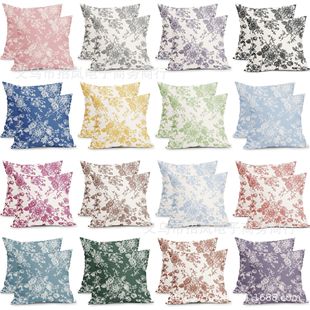 Cross-border New Vintage Flower Pillowcase Chinese Style Flower Pattern Country Farmhouse Sofa Home Decorative Cushion Cover