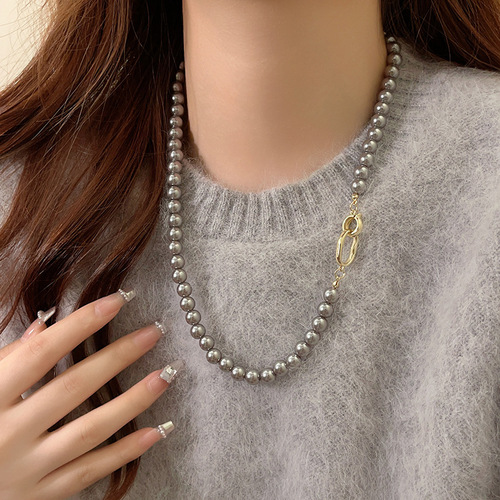 Hemp gray pearl necklace women's accessories high-end light luxury niche sweater chain atmospheric high-end neck chain temperament clavicle chain