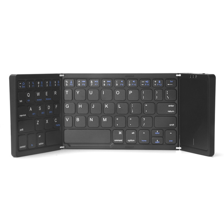 B089T teclado Bluetooth inalámbrico triple plegable con pulsador touchpad multi-sistema teclado de tabletas para teléfonos celulares
