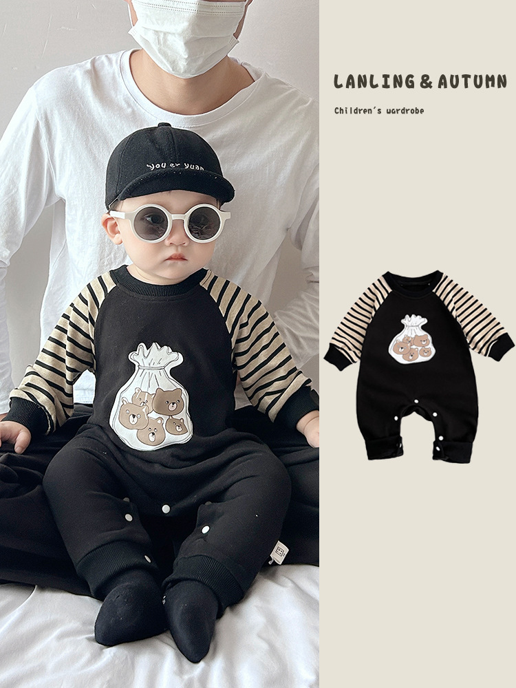 Cool and guapo bebé de otoño, camiseta de nuevo estilo, ropa de bebé, ropa extranjera para niños, bolsas de dibujos animados de color contrastante, ropa de salida image 1