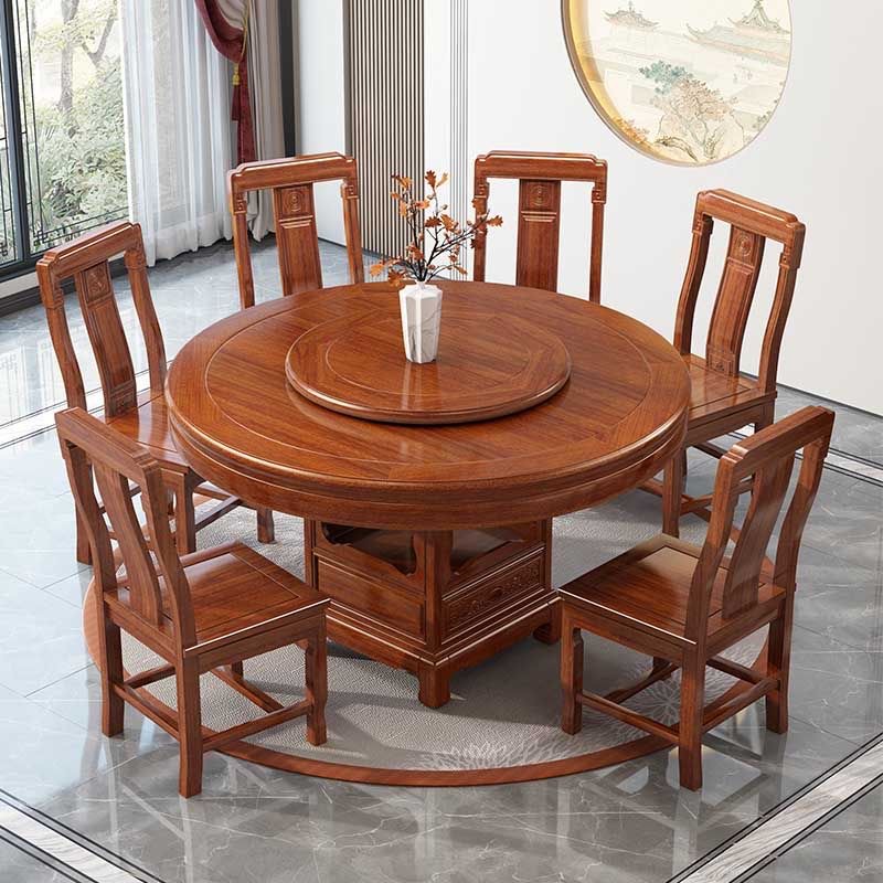 로즈 우드 모든 단단한 나무 둥근 식탁 및 의자 조합 골동품 조각 큰 원탁과 턴테이블 간단한 가정용 식탁