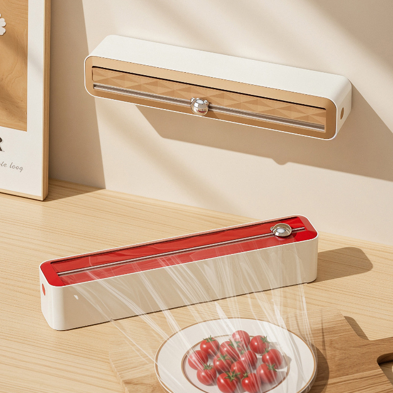 Wall-Mounted Kitchen Cling Film Cutter, Household Double-Slip Knife Cling Film Cutter, Baking Paper Tin Foil Storage Box