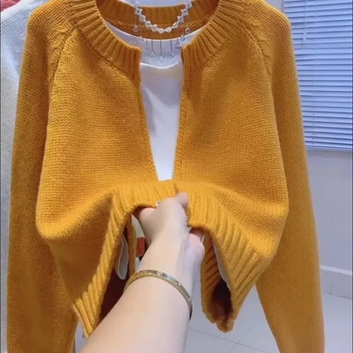 Lazy Feeling Solid Color Short Cardigan Jacket for Women Autumn Korean Style Loose Lazy Outerwear Zipper Knit Top