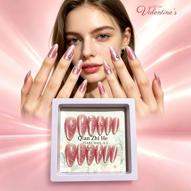 Cat-Eye Hot Girl French Style Press-On Nail Art Stickers, Fake Nails, French Cat-Eye Nail Art Stickers