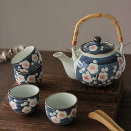 高温手绘陶瓷茶具套装一壶四杯大容量泡茶壶商用花茶壶杯简约茶具