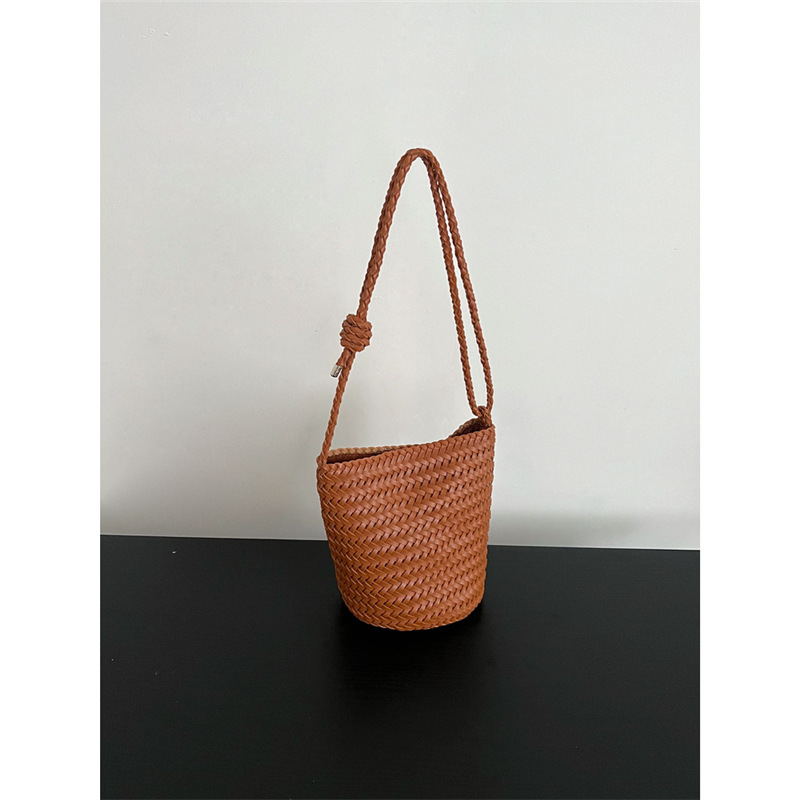 Hand-Woven Bucket Bag For Women, Large Capacity Luxury Genuine Leather Tote, Handbag, Shoulder And Crossbody Bag