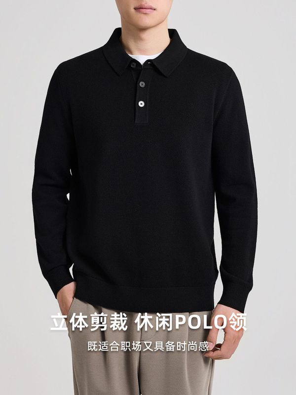 墨麦客男装珠地提花polo领针织衫男2025秋新款简约男士毛衣21989.|undefined