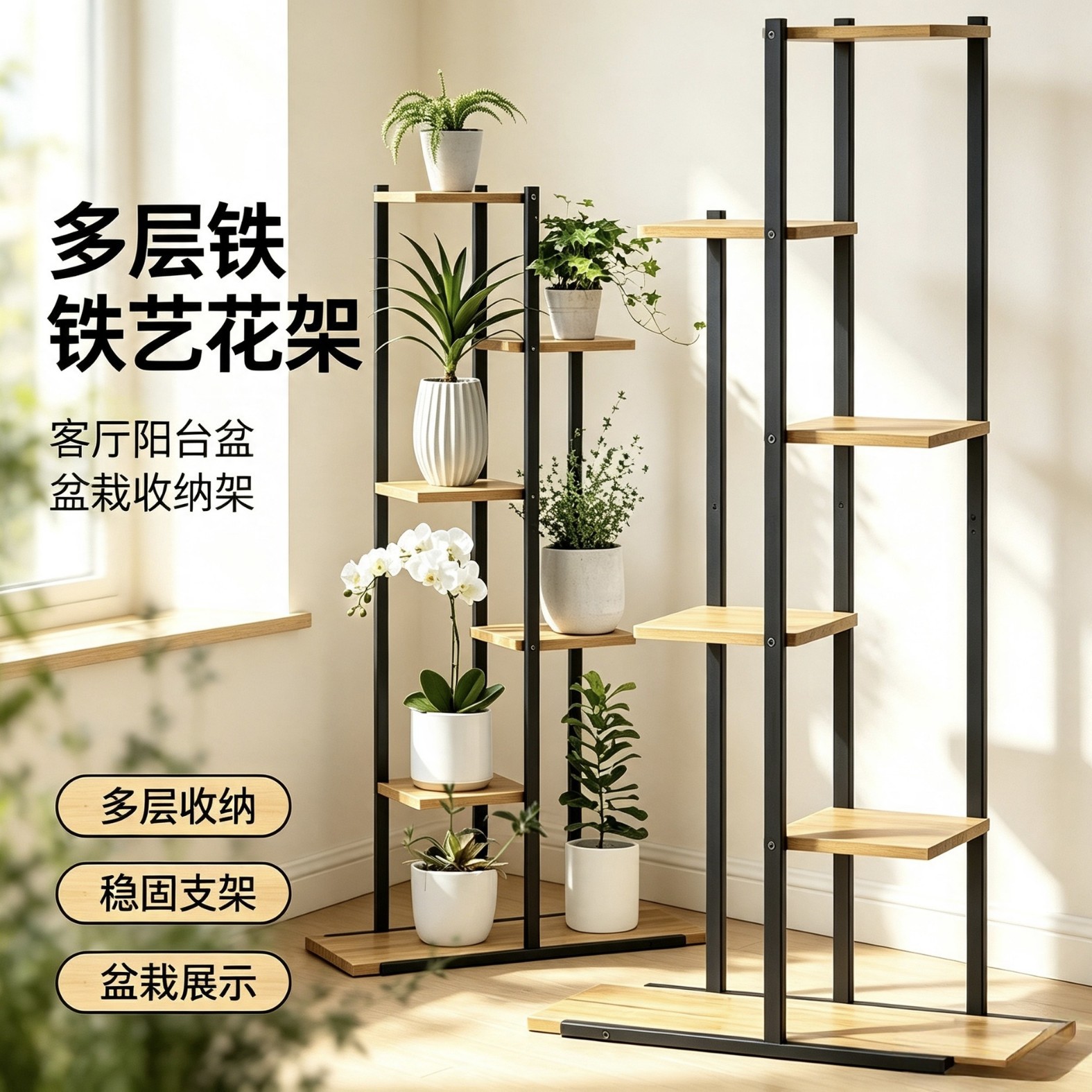 Nordic Flower Rack Indoor Home Living Room Storage Rack Multi-Layer Floor-Standing Balcony Pothos Flower Rack Flower Pot Rack