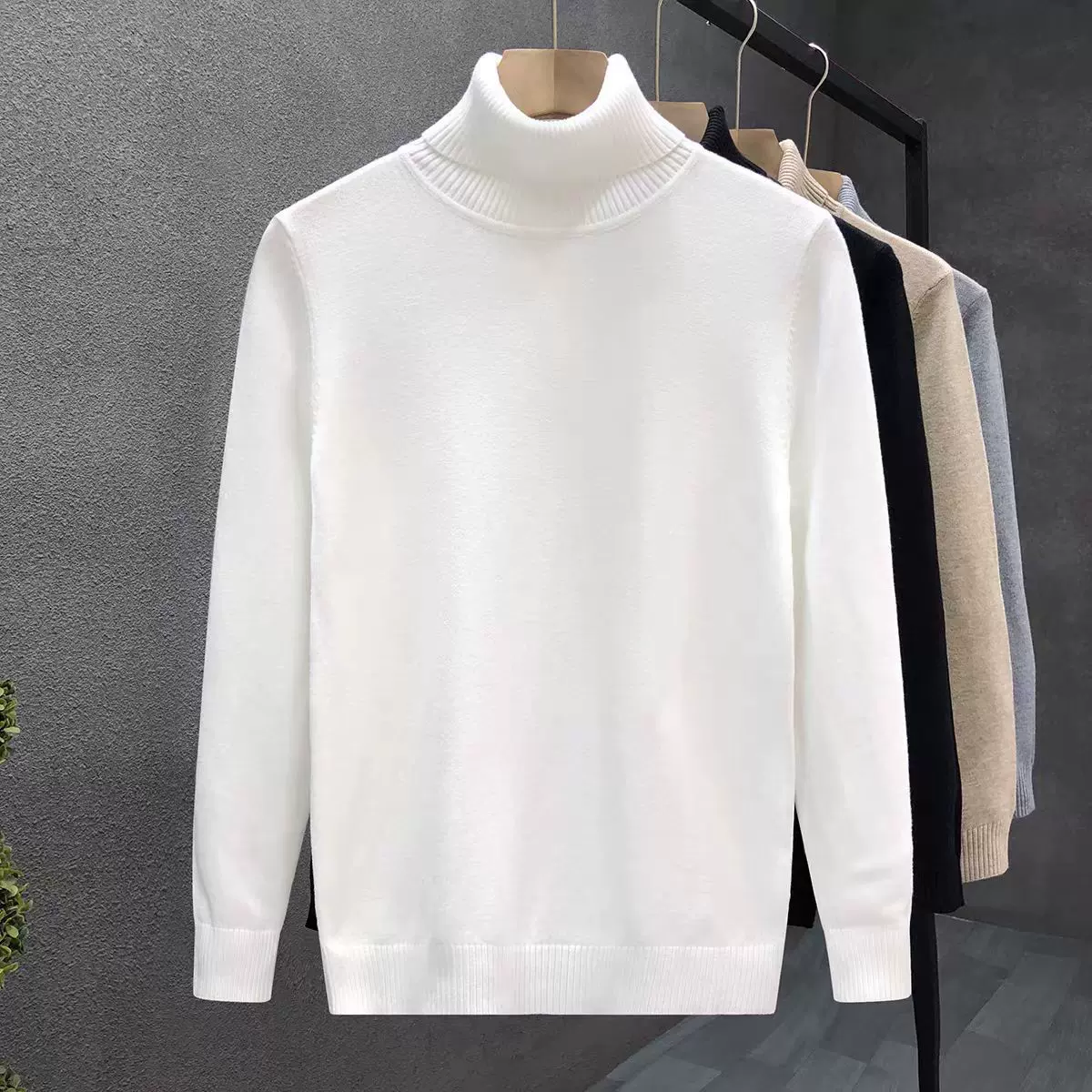 12针纯色包芯纱高领毛衣男士冬季加厚白色黑色内搭针织打底羊毛衫