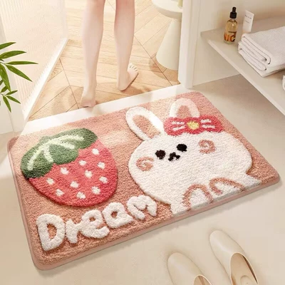 Cartoon Bathroom Absorbent Floor Mat, Avtomobil döşəmə paspasları - bunny-big-strawberry-4060cm-imitation-cashmere