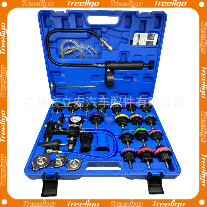 Suministro directo de fábrica de 28 piezas de tanque de agua de automóvil juego de reemplazo anticongelante instrumento de detección de fugas laterales herramienta de reparación de máquinas