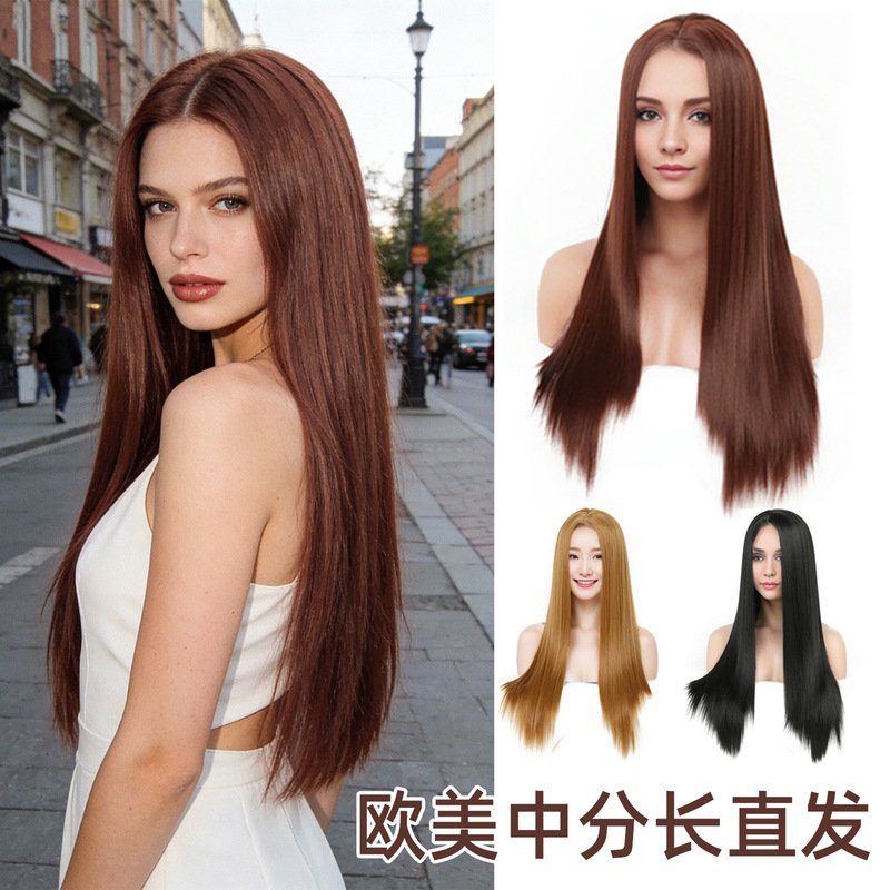 Cross-Border European and American Style Black Long Straight Wig for Women, Full Head Wig, Seamless Invisible Full Wig, Shuo Han Red Wig Cross-Border European and American Style Black Long Straight Wig for Women, Full Head Wig, Seamless Invisible Full Wig, Shuo Han Red Wig