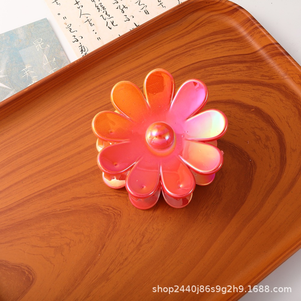 Nuevo color frangipani acrílico pinza para el cabello flor pinza de agarre de alta calidad elegante accesorio para el cabello de mujer pinza de tiburón de agarre lateral