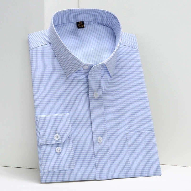 Новая деловая повседневная мужская одежда, новая рубашка с длинными рукавами, мужская клетчатая рубашка, модные мужские топы среднего возраста, синие и белые