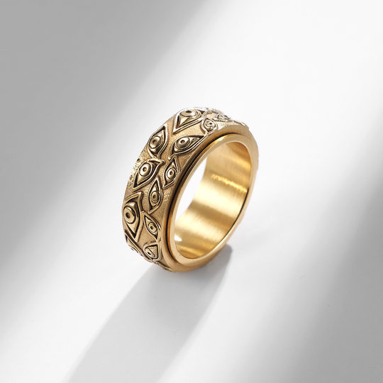 Cross-border Amazon Devil's Eyes Titanium Steel Ring Men's Rotatable Retro Decompression Ring Jewelry