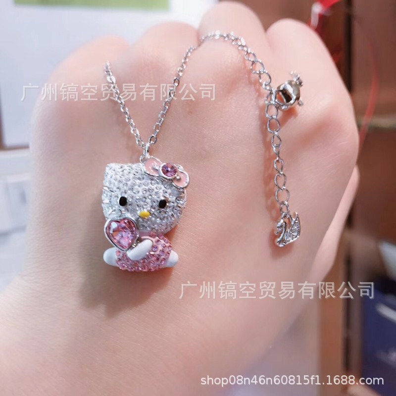 Shijia 1:1 ピンクガールハート猫ネックレス女性用スワロフスキーかわいい子供っぽい KT 猫鎖骨チェーン女性メーカー|undefined
