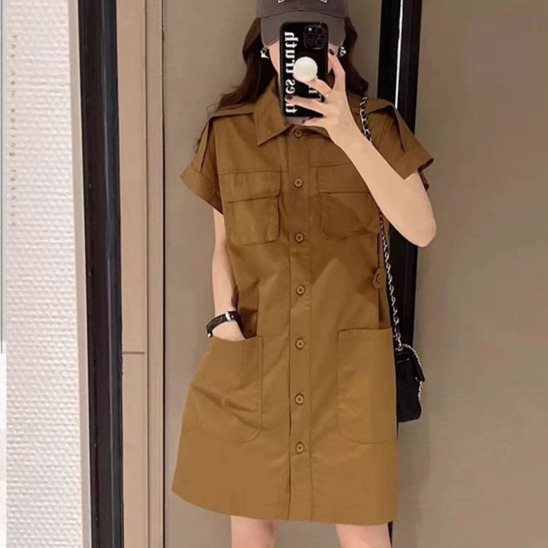 Plus-Size Loose Pocketed Workwear Straight Shirt Dress European Style Summer New Simple Design Dress Plus-Size Loose Pocketed Workwear Straight Shirt Dress European Style Summer New Simple Design Dress