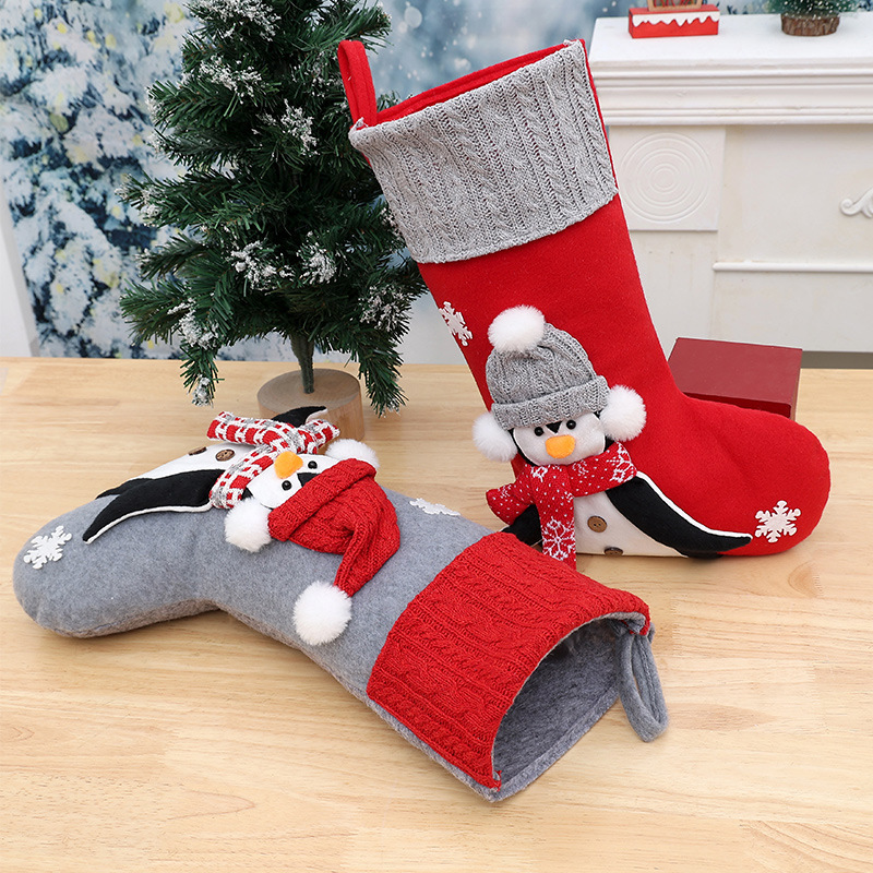 クロスボーダー新しいクリスマスソックスグレー立体クリスマスペンギンソックス装飾クリスマス子供の装飾靴下ギフトバッグ|undefined