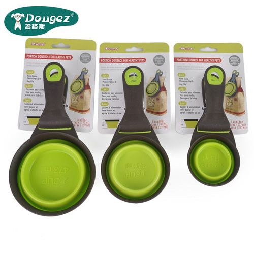 Pet feeder drinking spoon out folding pet bowl dog food hot selling cat food measuring cup dog food sealing clip
