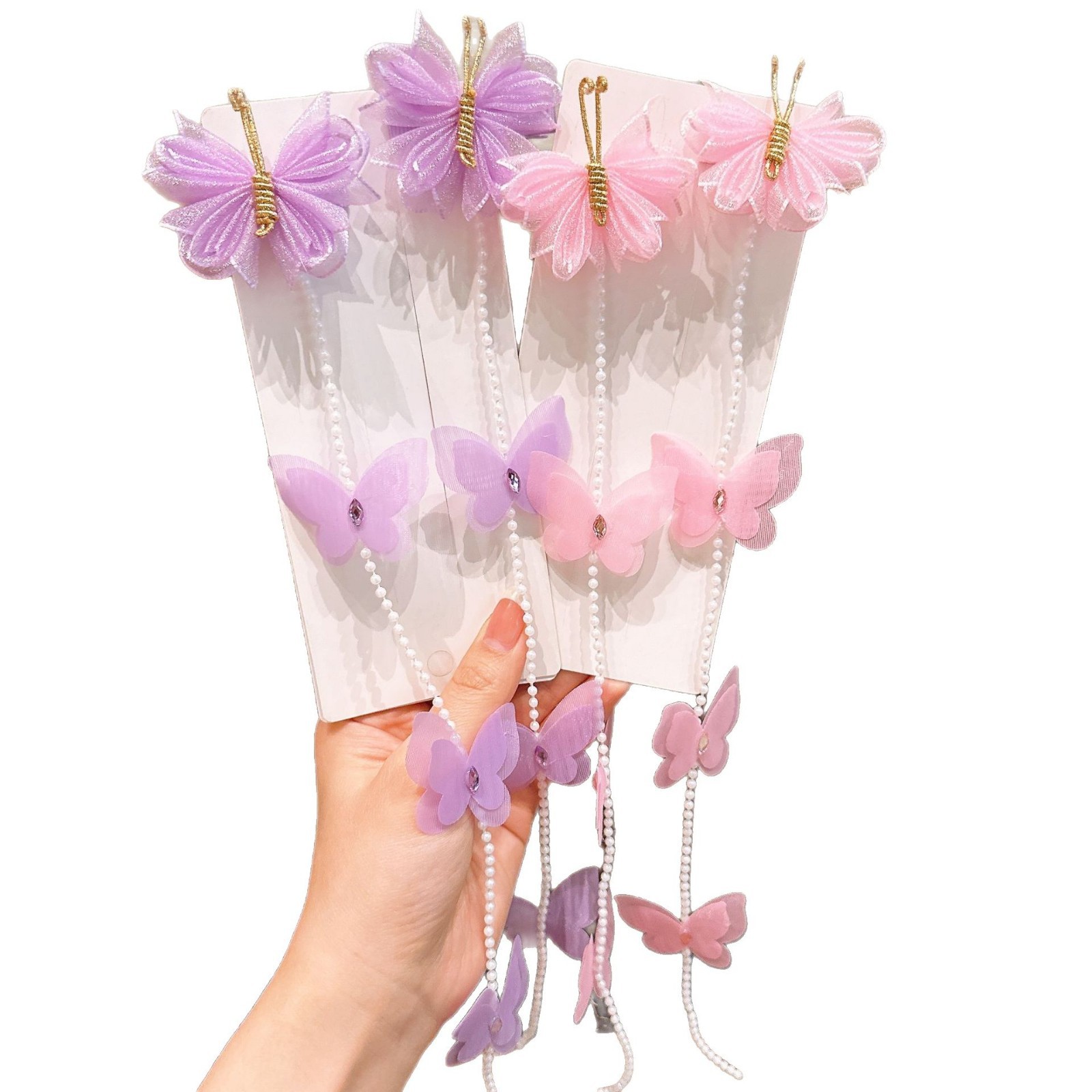 Niños perlas mariposa trenzado cadena de cabello niñas dulces bordes trenzado cabello de cabello niñas tarjeta de cabello princesa tocado