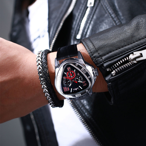 Cross-border European and American men's triangle watches, fashionable and casual three-eye six-needle fully automatic mechanical watches wholesale