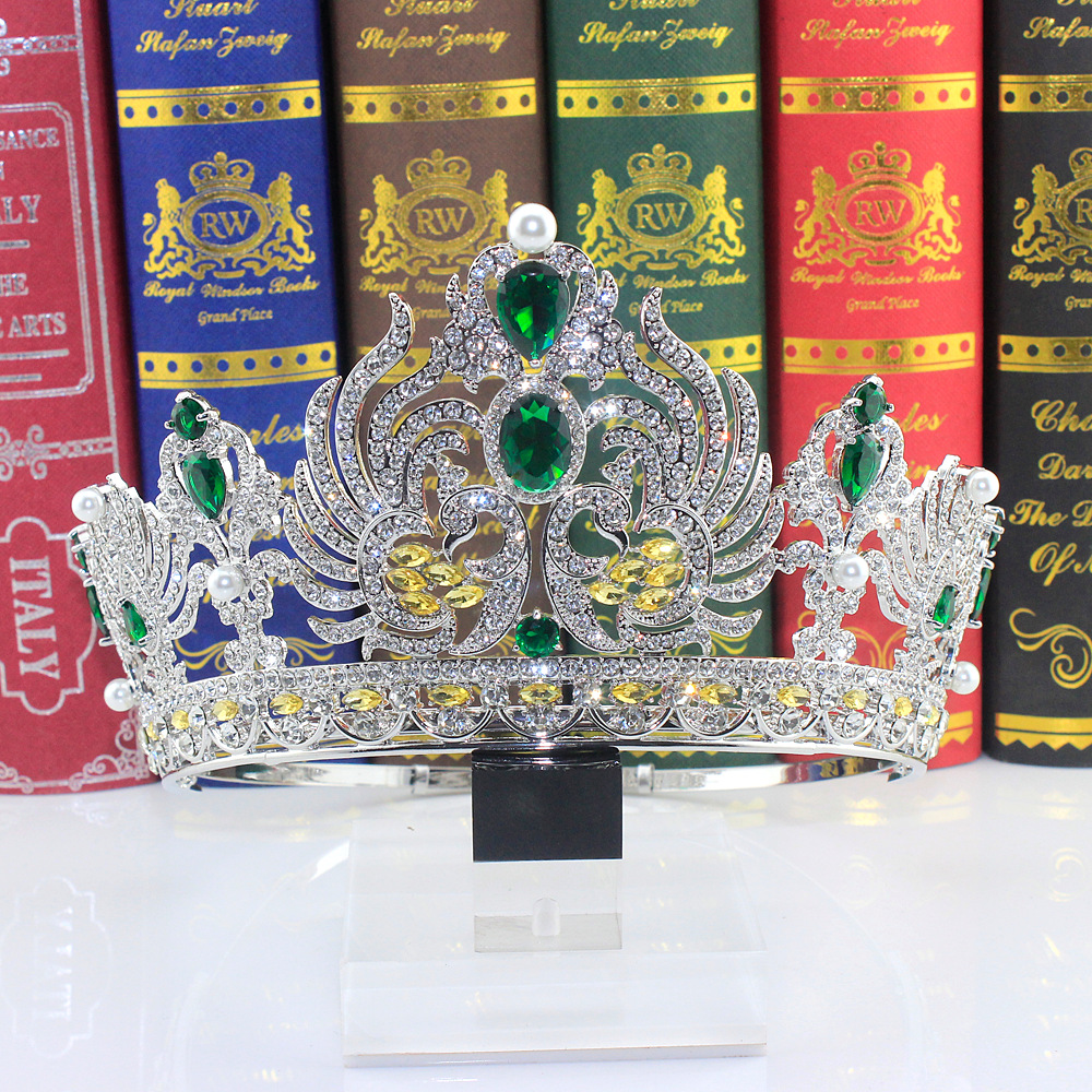 Europa y América grande púrpura circón corona nupcial pasarela corona accesorios para el cabello corona barroca corona de gama alta ronda corona