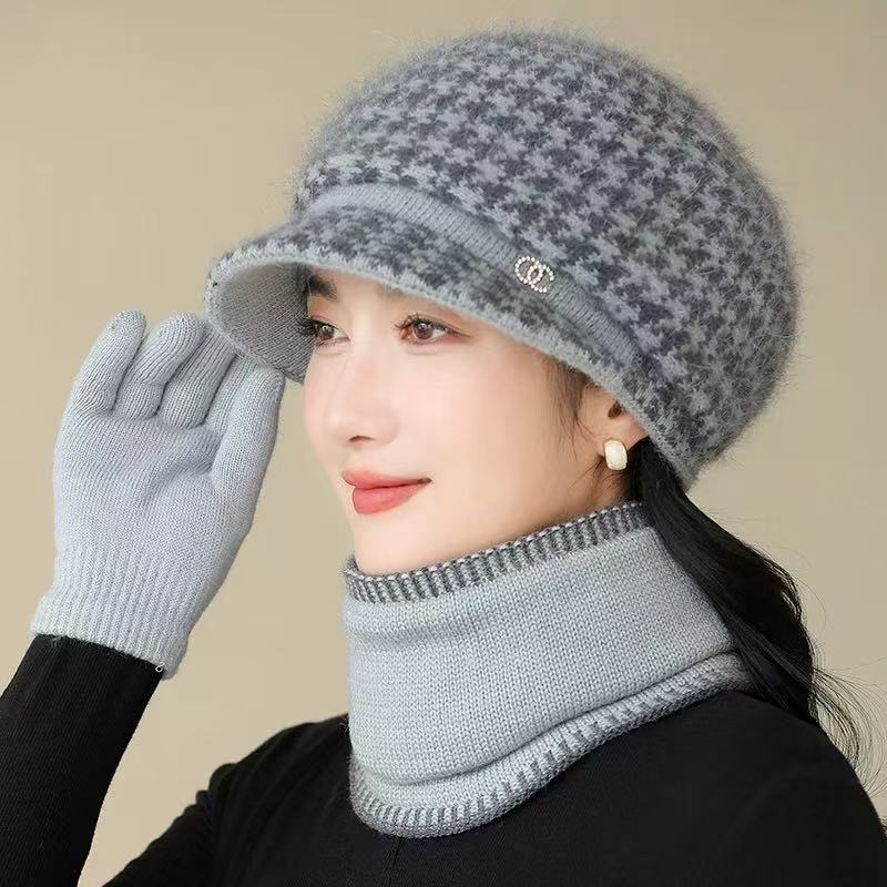 帽子冬季女妈妈中老年人老太太保暖时尚鸭舌毛线帽加绒防风针织帽|undefined